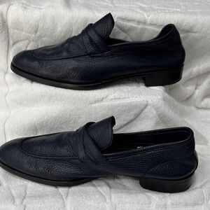 Elegant Navy Leather Slip-On Loafers